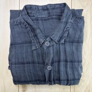 Shirt CP Shades Men's XL Plaid Linen Button Up Shirt Gray Made in USA